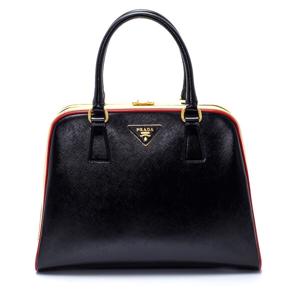 Prada - Black Vernice Leather Pyramid Frame Bag